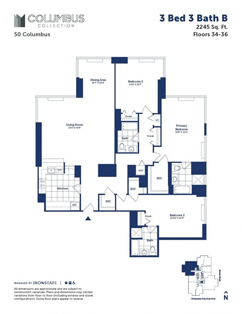 a floor plan of 3 bed 3 bath b